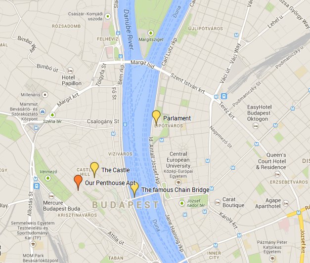 Map showing our self-catering Budapest Apartment for rent